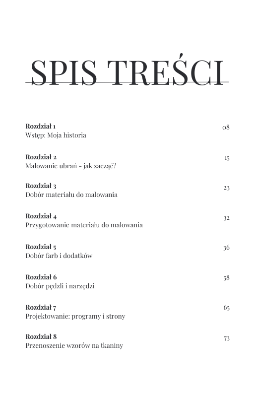 e-book malowanie ubrań - spis treści