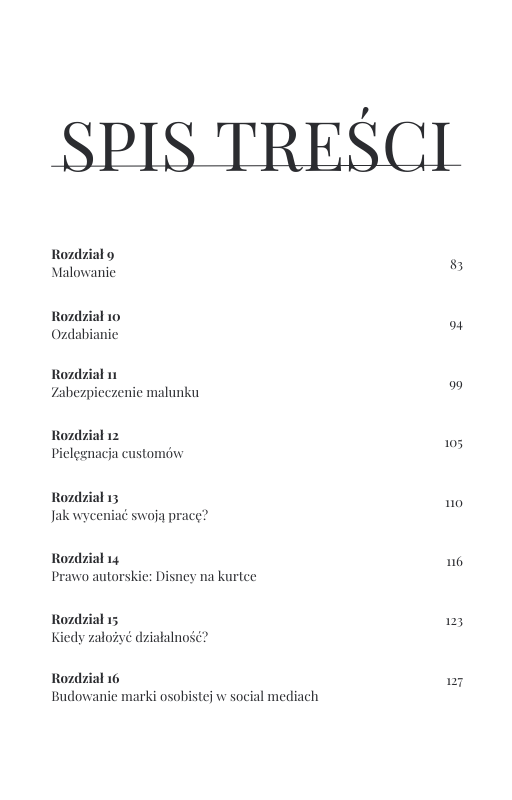 e-book malowanie ubrań - spis treści